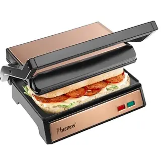 Bestron Kontaktgrill mit Cool-Touch, 180° Öffnung, Antihaft, Kupfer