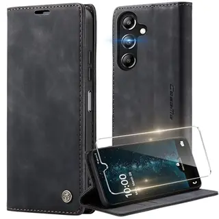 Handyhülle für Samsung Galaxy A16 5G/4G, Klapphülle mit Schutzfolie, Kartenfach, Standfunktion, Premium PU Leder, Magnet, Schwarz