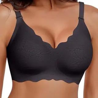HORISUN Damen V-Ausschnitt Bralette - Nahtloser T-Shirt-BH ohne Bügel (Schwarz, M)