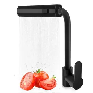 Wasserfall Wasserhahn für die Küche, 3 Wassermodi, einhebelige Armatur, drehbar 360°, Schwarz