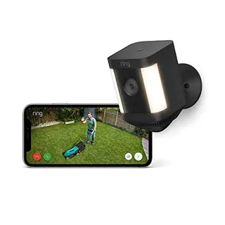 Ring Spotlight Kamera Plus mit Akku, HD-Video, LED, Nachtsicht, Bewegungserkennung & Sirene – WLAN-Sicherheitskamera