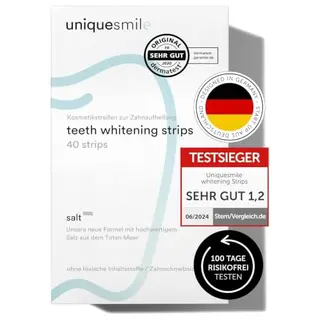 Uniquesmile Zahnaufhellungsstreifen Testsieger 2024 – 40 Streifen / 20 Anwendungen – Schonend zum Zahnschmelz – Natürliche Formel