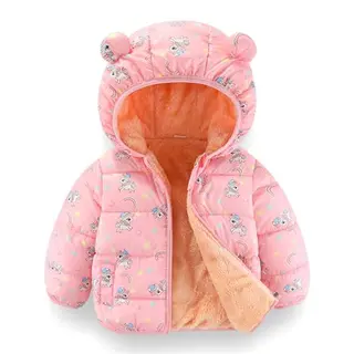 JiAmy Baby Winterjacke mit Kapuze für Jungen und Mädchen, warm und winddicht, Rosa, 18-24 Monate