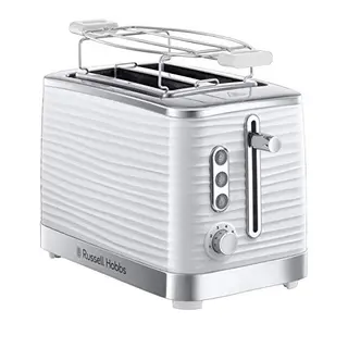 Russell Hobbs Inspire Toaster für 2 Scheiben Weiß mit Brötchenaufsatz und 6 Bräunungsstufen