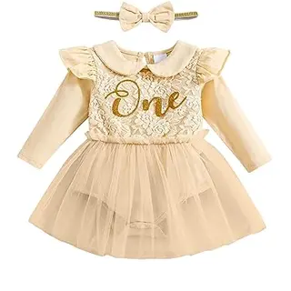 Borlai Mädchenkleid für den 1. Geburtstag - Elegant mit Rüsche, Tüll und Stirnband