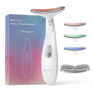 Bestauty Gesichtsmassagegerät mit Doppelroller, 45°C Wärme & Vibration, Hautpflegegerät, 3 Modi, inklusive Ersatzkopf & USB-C, Weiß