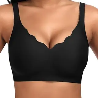 Jiuday Damen BH ohne Bügel, nahtloser Push-Up in Schwarz, bequem und gepolstert, Größe L