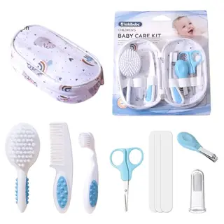 Satiskid Baby Pflege-Set mit Kamm, Bürste, Nagelschneider und Zahnbürste für Neugeborene (Blau)