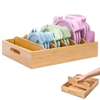 LPAMABA Bamboo Topfdeckel Organizer mit 5 Fächern und Griffen, Aufbewahrung für Holz- und Bambus-Topfdeckel
