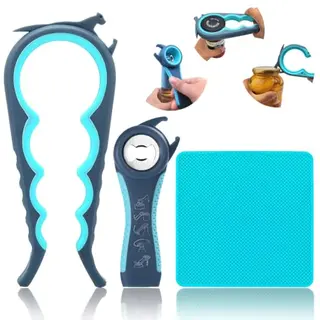 Otstar Glasöffner Flaschen- und Dosenöffner, ergonomisch für Senioren und Arthritis, blau und grau