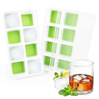 RISVOWO 2er Set große Silikon Eiswürfelformen, stapelbar, wiederverwendbar, BPA-frei, für Cocktails, Whiskey, Kaffee (Grün)
