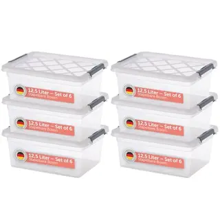 Blumtal Aufbewahrungsbox mit Deckel 12,5L, 37x28,5x15,5 cm, Kunststoff, 6er Set