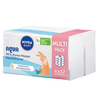 NIVEA Baby AQUA Feuchttücher, hypoallergen und parfümfrei, 99 % Wasser (4 x 57 Stück)