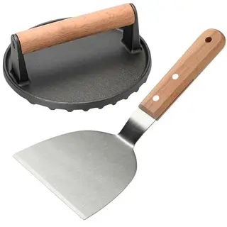 zeeooil Burgerpresse & Spachtel Set - 1 Burger Smasher & Grillspachtel für Barbecue (Schwarz)