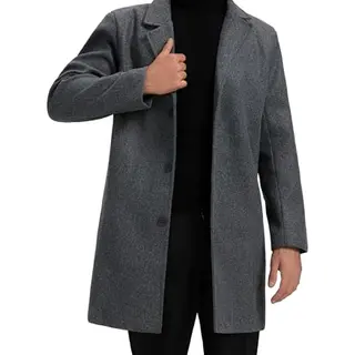 GLESTORE Herren Wintermantel Lang Trenchcoat Dunkelgrau XL