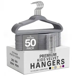 Utopia Home - Kinder-Kleiderbügel aus Samt (Grau, 50er-Pack)