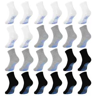 DECOVICI Kinder Stoppersocken – Rutschfest für Jungen und Mädchen, 24 Paar in schwarz, hellgrau und weiß, für 1-7 Jahre