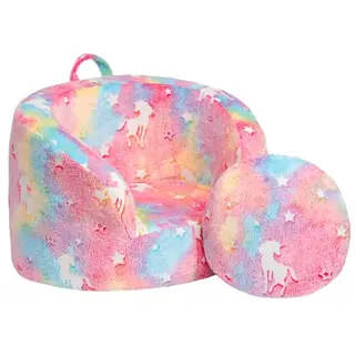 BEJOY Kindersofa mit ergonomischem Design und runden Kissen für Jungen und Mädchen, Zuckerwatte und Einhörner