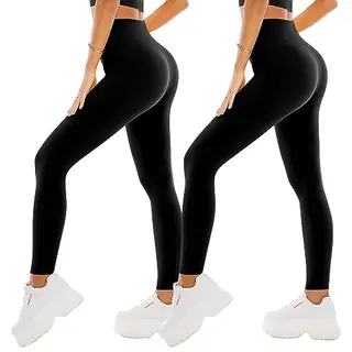 SINOPHANT Damen High Waist Leggings, 2er Pack, Schwarz, Größe SM