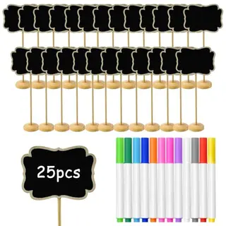 YBCCBY 25 Mini Kreidetafeln mit Ständer - Tischaufsteller für Hochzeit und Partys