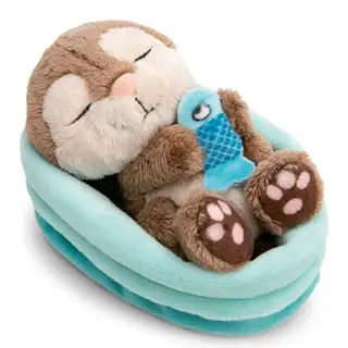 NICI Kuscheltier Otter 12cm schlafend im Körbchen - weiches Plüschtier zum Kuscheln und Spielen für Kinder & Erwachsene