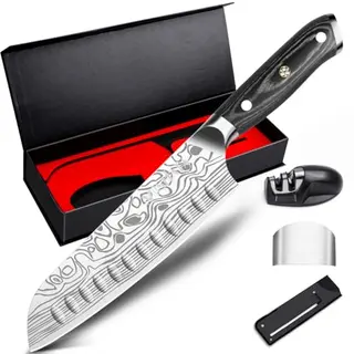 MOSFiATA Santoku Küchenmesser 18cm aus hochwertigem Edelstahl mit ergonomischem Holzgriff