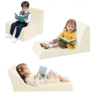 MeMoreCool Kindersofa Ausziehbar - 3-in-1 Sitzsack für Kinderzimmer, Faltbarer Lounger für Kleinkinder, Beige