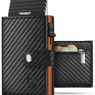 TENBST Herren Geldbörse mit Münzfach & RFID Schutz - Slim Wallet für 8-10 Karten (Schwarz & Orange)