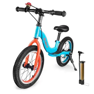 I BUY IT 14 Zoll Laufrad für Kinder ab 3 Jahren, verstellbar mit Bremse & Ständer, blau-orange