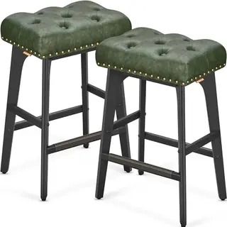 VASAGLE Barhocker 2er Set, waldgrün, Kunstleder, 66 cm hoch, für Küche und Esszimmer