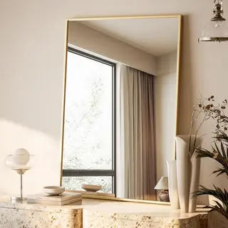 BEAUTYPEAK Goldener rechteckiger Wandspiegel 76x51cm für Badezimmer, Schlafzimmer und Wohnzimmer