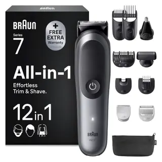 Braun Multigroom All-in-One Series 7, 12-in-1 Trimmer, AIO7545, Grau