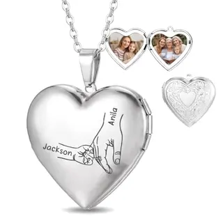 Dacomfy Personalisierte Foto Medaillon Herz Halskette mit Gravur für 1-6 Namen, Edelstahl Familien Schmuck