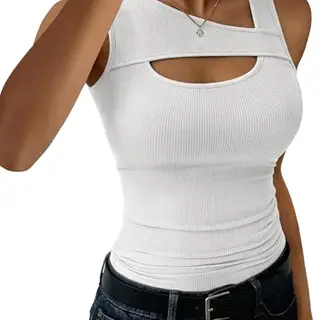 Damen Tanktop - Sommer Basic, Ärmellos, Slim Fit, Einfarbig, Weiß