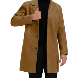 GLESTORE Herren Wintermantel Lang Trenchcoat in Khaki, Größe L