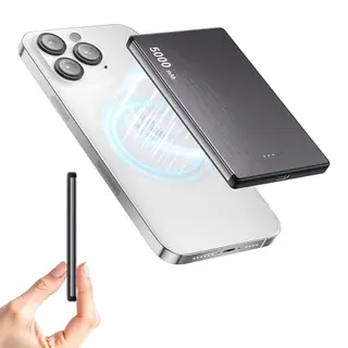 Power Bank 5000mAh mit Magnetischer Wireless Schnellladefunktion - Kompatibel mit iPhone 13/14/15/16/17 (Grau)