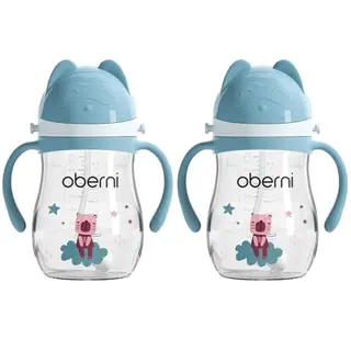 Oberni Trinklernbecher 270ml für Kleinkinder, auslaufsicher & BPA-frei, mit Griffen, Blau, 2 Stück