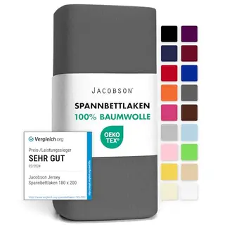 Jacobson Jersey Spannbettlaken Baumwolle 90x200-100x200 cm, Anthrazit