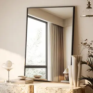 BEAUTYPEAK Rechteckiger Wandspiegel, Bad, Schlafzimmer, Wohnzimmer, schwarzer Aluminiumrahmen