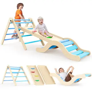 Montessori Klettergerüst 7-in-1 mit Rutsche und Matte für Kleinkinder (1-3 Jahre) - Blau