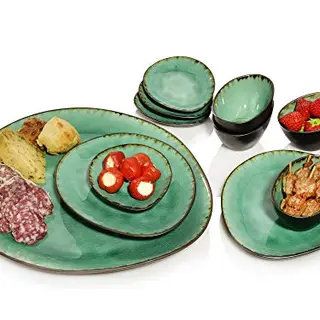 Sänger Servierplatten Set Palm Beach 11-teilig aus Steingut, Vintage Design