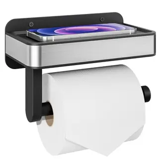 Kitsure Toilettenpapierhalter ohne Bohren, für große Rollen, mit Ablage, Schwarz