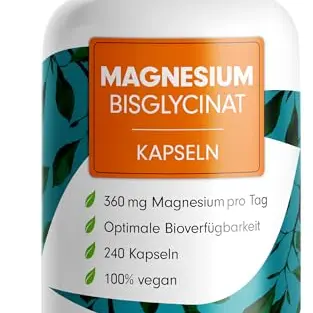 Magnesium Bisglycinat Kapseln - 3000 mg, 100% vegan, 80 Tage Vorrat