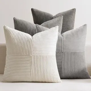 EMEMA Kissenbezug Kordsamt 40x40 cm 4er Set Patchwork Dekorative Kissen für Sofa und Zuhause Grau