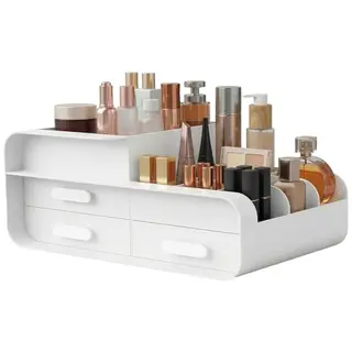 Vunanvu Make-up Organizer mit 9 Fächern und 3 Schubladen für Kosmetik und Schmuck - Weiß