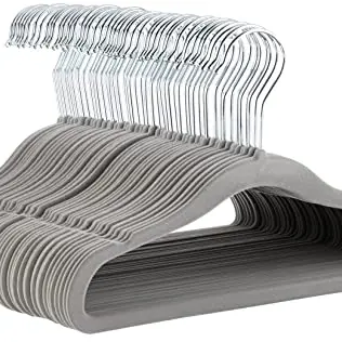 Amazon Basics Kinder-Kleiderbügel aus Samt, rutschfest, 29 cm, 50 Stück, Grau