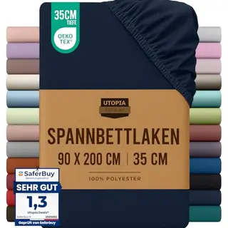 Utopia Bedding Spannbettlaken 90x200cm Marineblau, 35cm Tasche