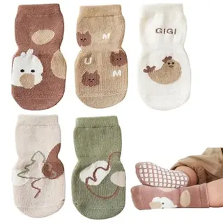 Stoppersocken für Kinder, 5 Paar, Antirutsch-Krabbelsocken aus Baumwolle