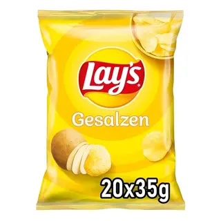 Lays Gesalzen – Knusprige Kartoffelchips für die Party, 20 Stück à 35g