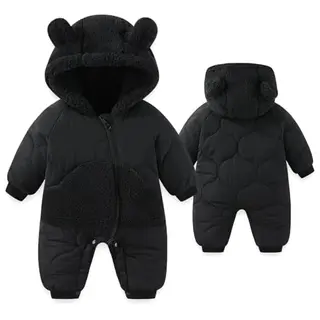JiAmy Baby Winter Schneeanzug, Overall mit Plüschkapuze für Neugeborene, Langarm Winterstrampler für 6-9 Monate